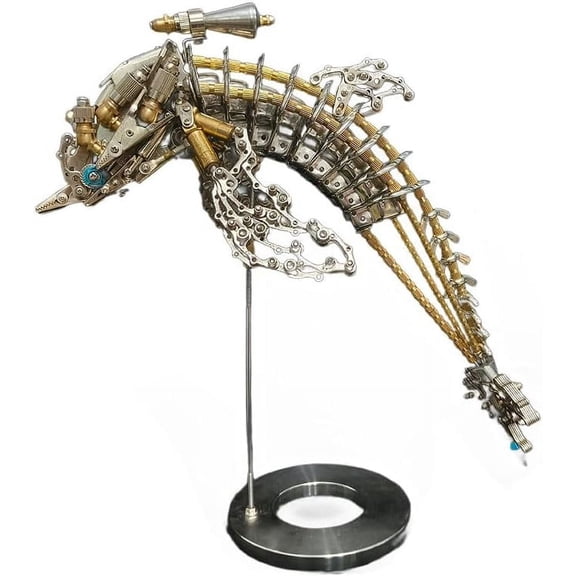 RKXQT Mechanical Puzzles Dolphin, 3D Metal Steampunk Model Kits for Adults to Build, Bionic Oceanic Creature Creative Desk Ornament, Halloween/Christmas/Birthday Gifts(Kit Version/700+PCS)