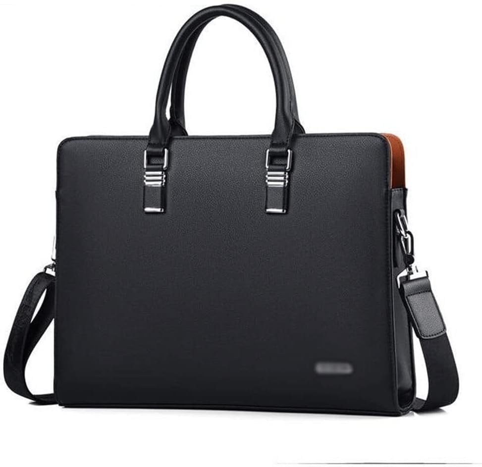 RKXQT Men's Bag Leather Shoulder Bag for Business Briefcase Laptop Casual Large Capacity Handbag (Color : Black Size : 15inch) (Black 14inch)