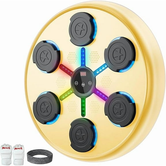RKXQT Music Boxing Machine for Adults & Kids - Wall Mounted Punching Machine with LED & Bluetooth, Smart Boxing Trainer for Home Gym, Reflex Speed Training & Stress Relief Color: Yellow