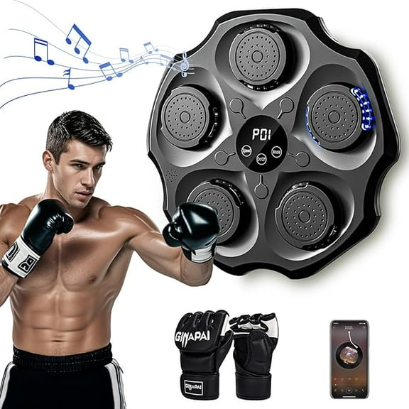 RKXQT Music Boxing Machine with Boxing Gloves, Wall Mount Boxing Machine for Kids Adult, Adjustable Speed & Mode Smart Boxing Trainer, Boxing Target Workout Equipment for Home Office Gym (Black )