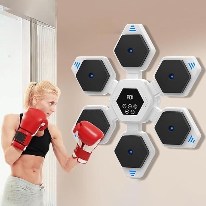RKXQT Music Boxing Machine, Intelligent Boxing Machine with Gloves, Supports Bluetooth, Retractable Boxing Target, Smart Bluetooth Boxing Pad Wall Mounted, Boxing Training Machine for Home, Gy