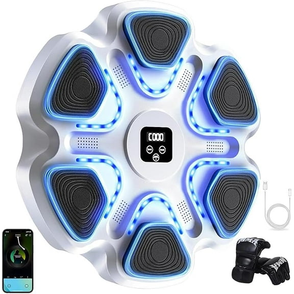 RKXQT Music Boxing Machine,Smart Bluetooth Boxing Machine for Adults & Kids,Boxing Training Machine with Boxing Gloves, Music Playback Boxing Workout Equipment Target for Home, Office, G Color: White