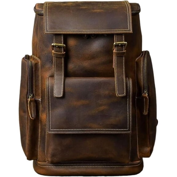 RKXQT Retro Mens Backpacks Genuine Leather Laptop Bags Casual Daypack Briefcases Computers Bags Travel Bags Bookbags