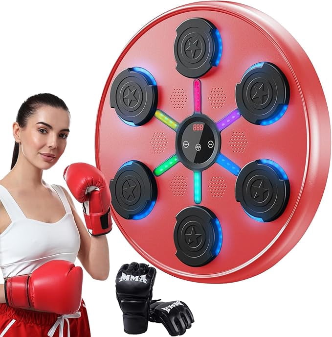 RKXQT Second Generation Music Boxing Machine with Boxing Gloves, Boxing Machine wall Mounted Music, Smart Bluetooth Music Boxing Trainer with Gloves, Music Boxing Machine for Adults, Indoor and Gym D