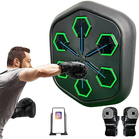 RKXQT Smart Music Boxing Machine, Wall Mounted Boxing Machine with LED, Electronic Punching Machine with Phone Holder & Boxing Gloves for Home Exercise Stress Release Boxing Game