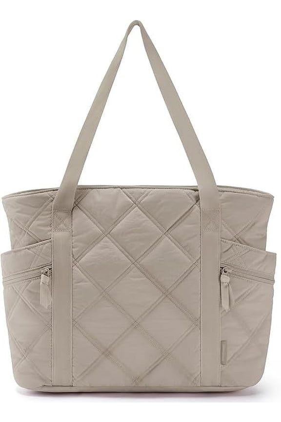 Tote Bag for Women, Puffer Carry On Tote with Zipper, Travel Essentials Quilted Nurse Travel Bag Color: Almond Milk Color: Grey