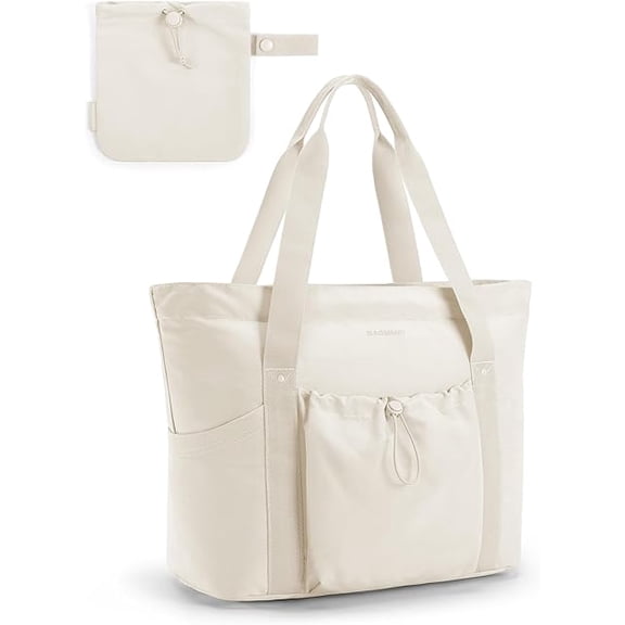 RKXQT Tote Bag for Women, Tote Shoulder Bag with Laptop Compartment and Zipper Handbag for Travel, Work Color: Foldable-beige