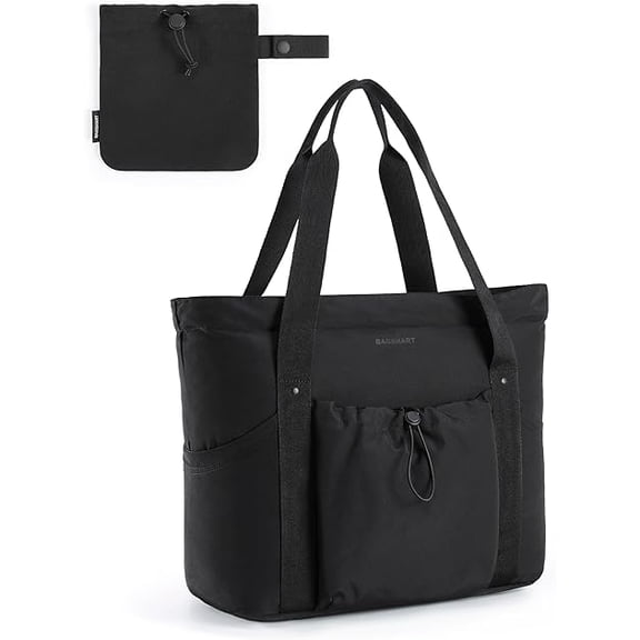 RKXQT Tote Bag for Women, Tote Shoulder Bag with Laptop Compartment and Zipper Handbag for Travel, WorkColor: Foldable-black