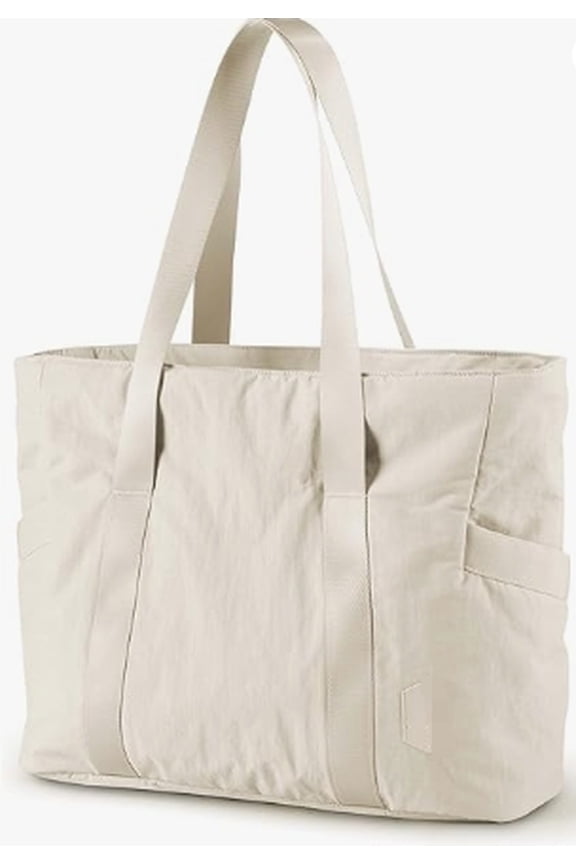 Tote Bag for Women with Zipper, Gym Tote with Compartments, Work Tote Nurse Dance Yoga Bag for Sport, Travel Color: D-beige-m-fits 15.6" Laptop