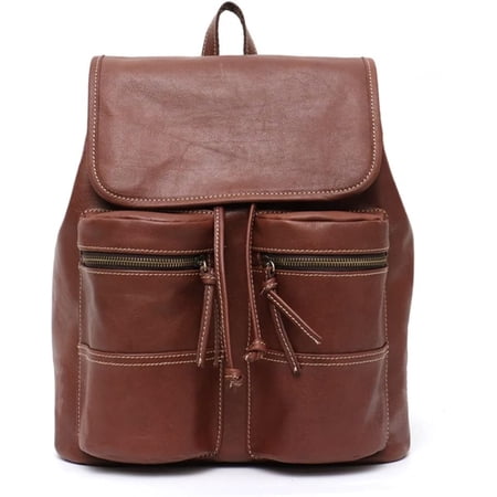 RKXQT Vintage Real Leather Backpacks For Men&Women Drawstring Flap Travel Shoulder Bags Cowhide Large Multi Pockets Knapsack(E)