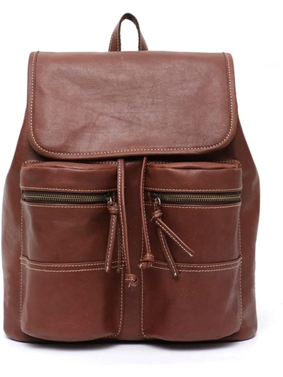 Vintage Real Leather Backpacks For Men&Women Drawstring Flap Travel Shoulder Bags Cowhide Large Multi Pockets Knapsack(E)