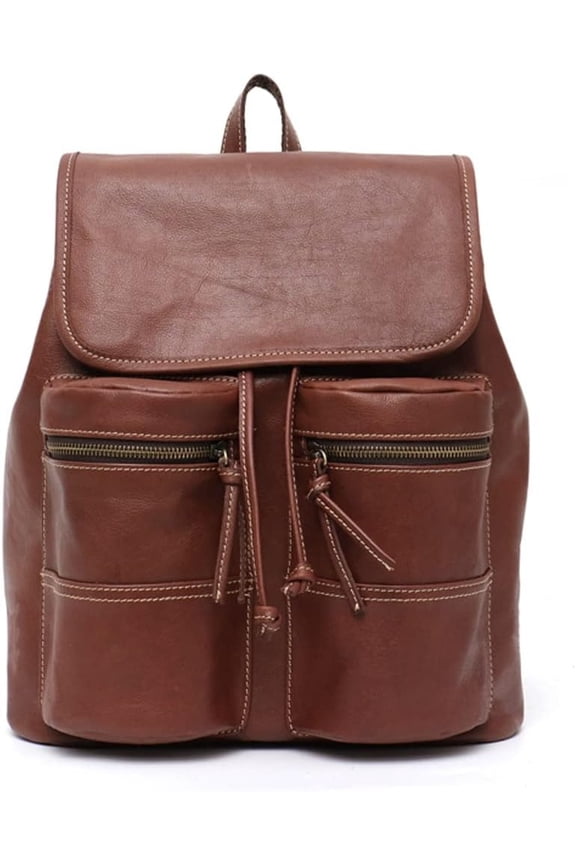 Vintage Real Leather Backpacks For Men&Women Drawstring Flap Travel Shoulder Bags Cowhide Large Multi Pockets Knapsack(E)