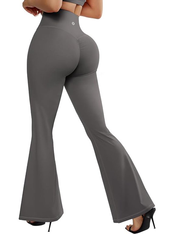 Women Flare Leggings Scrunch Butt Lifting Bootcut High Waist Yoga Pants Color: 15 Grey