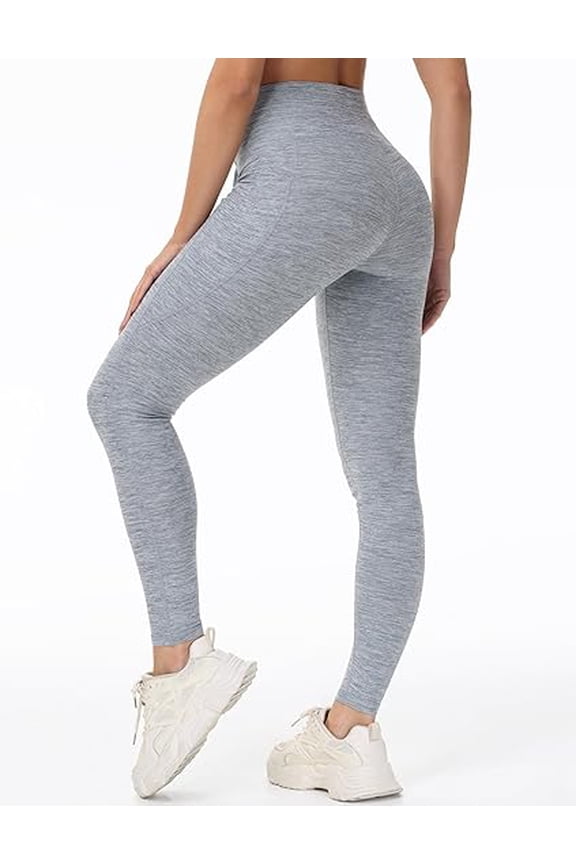 Women's High Waist Drawstring Stretchy Workout Leggings Ultra Soft Tummy Control Yoga Pants with Pockets Color: Light Grey Heather