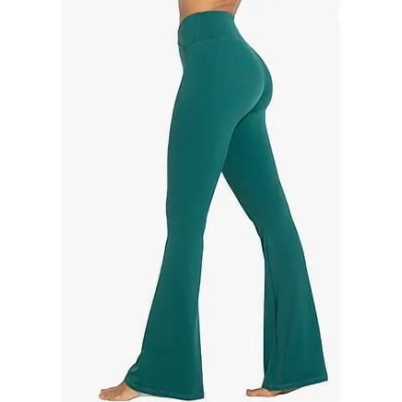 RKXQT Womens Flare Leggings No Front Seam Flare Yoga Pants with Tummy Control Crossover High Waist and Wide Leg Size: X-Small Color: Jasper Green