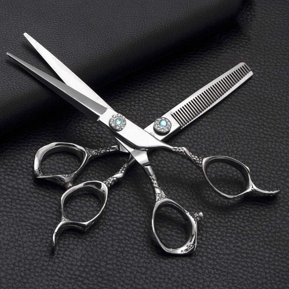 RKXQT6.0 Inch Hairdressing Scissors, Stainless Steel Flat Shear + Tooth Scissors Hairdressing Scissors Tools Set Hair Care Tools (Silver)