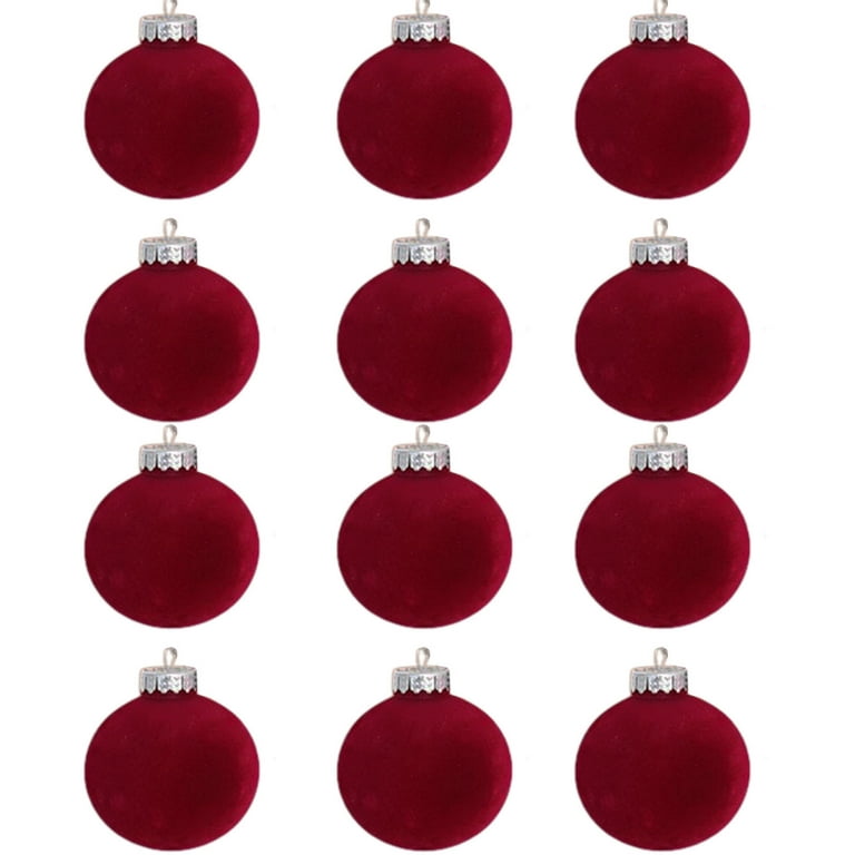 Sdjma 12 Pcs Velvet Christmas Ornaments Balls - 2.36 inch 4 Color Shatterproof Christmas Tree Ornaments Velvet Balls - Flocked Velvet Ball Ornaments