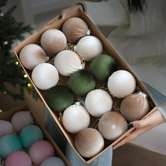 RKZDSR 15-Piece Flocked Velvet Christmas Ornament Set - 3.15 Inch Premium Hanging Balls for Tree, Wreath & Holiday Decor (Red, Green, Gold)