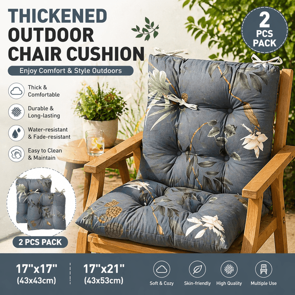 RKZDSR 2 Pack Outdoor Chair Cushions 17x17 & 17x21in - Thick Waterproof Patio Seat Cushions with Vibrant Prints - All-Weather Garden Furniture Cushions for Porch & Deck