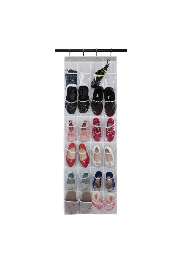 Door Shoe Organizer 24 Durable Pockets, Hooks, Large Nonwovens Mesh Pocket