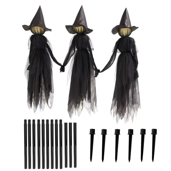 RKZDSR 3Pcs Light Up Holding Hands Screaming Witches with Stakes for Outdoor, Voice Control Sound and Light Scary Decor Standing Witch Decor for Home Outside Yard Lawn Garden Party Halloween