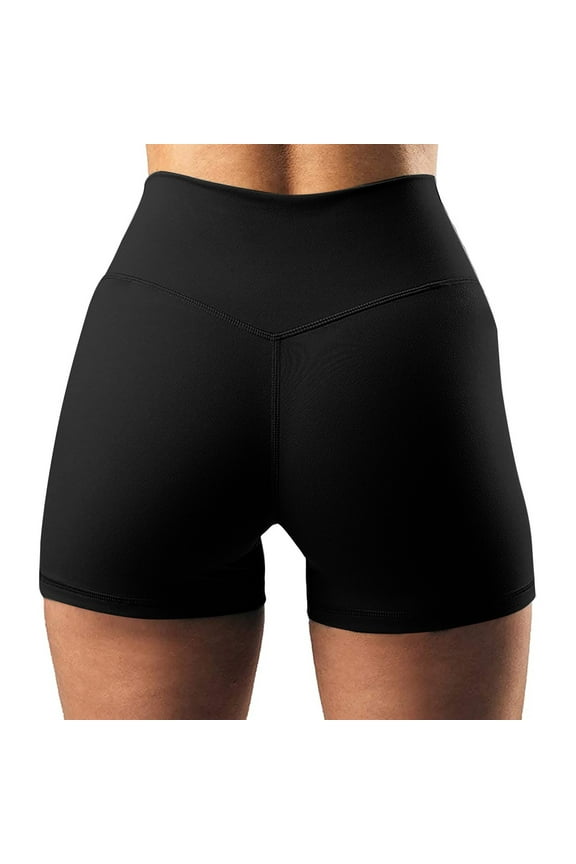 5" Cross Waist Yoga Shorts for Women, Crossover Sports Gym Athletic Workout Running Shorts Pure High Stretch Quick Dry Running Fitness Yoga Shorts Pants Black S
