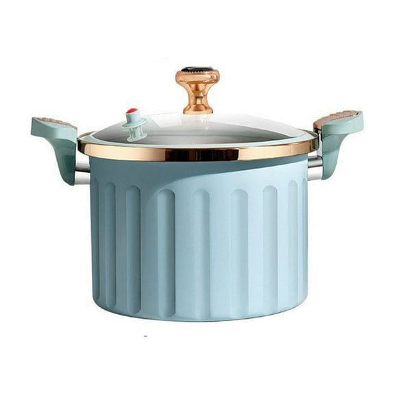 RKZDSR 8L Non-Stick Pressure Cooker Pot - Multi-Purpose Soup Pot for Induction/Stovetop Cooking - Fast & Safe Pressure Cooker with Locking Lid (White/Blue)