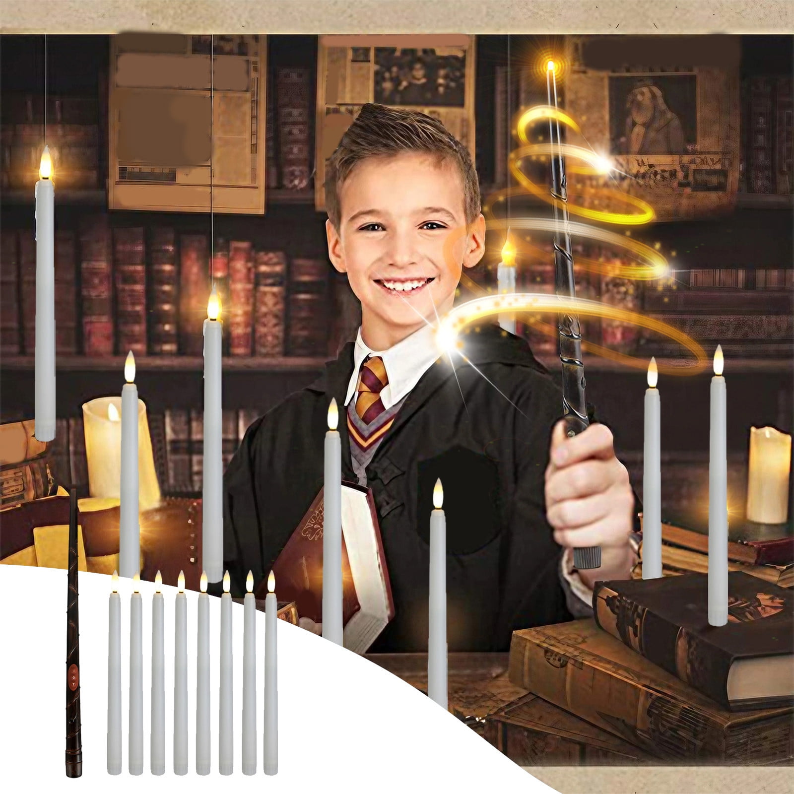 RKZDSR 8pcs LED Flameless Floating Taper Candles With Wand Remote