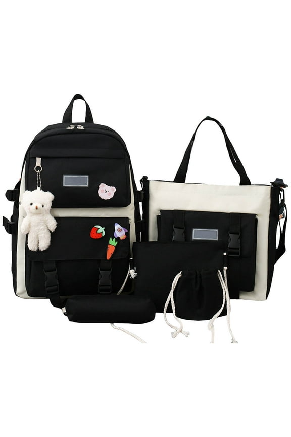 Backpack Set - 5-Piece Large Capacity Backpack with Matching Messenger Bag, Pencil Case & Handbag (15.7 Inch, Multi-Color)