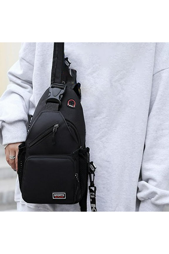 Backpack - Zipper Lock Changeable Shoulder/Double Shoulder Strap Bag Messenger Hiking Backpack with Headphone Hole and 2 Side Mesh Pockets