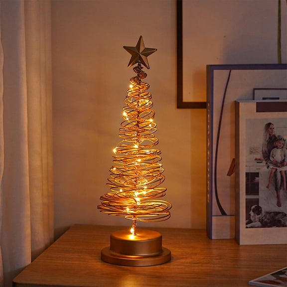 RKZDSR Battery-Powered Christmas Tree Table Lamp - 30 LED Warm Gold Bedroom and Stair Light