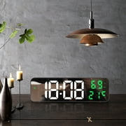RKZDSR Battery-operated Smart Digital Wall Clock - Large LED Display with Temperature and Date, Adjustable Brightness, Table/Wall-Mounted Mirror Alarm Clock for Home Decor Green