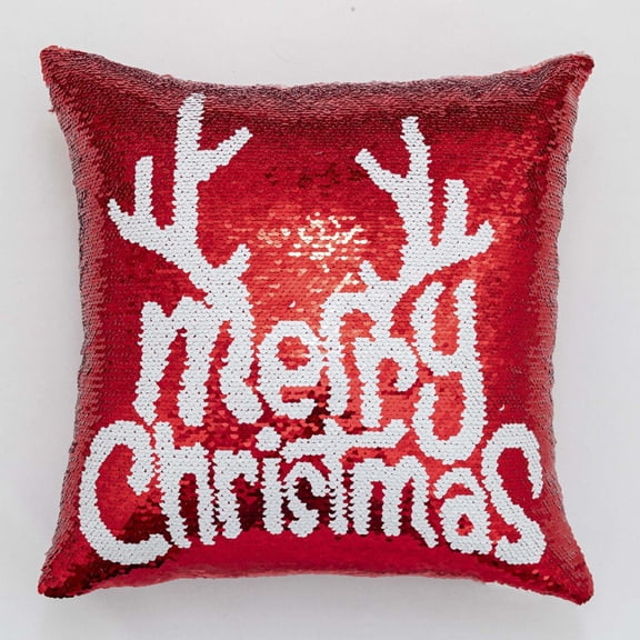 RKZDSR Christmas -Trendy And Cool Christmas Red Christmas Double-sided Sequins Snowflake Deer Head Pillow
