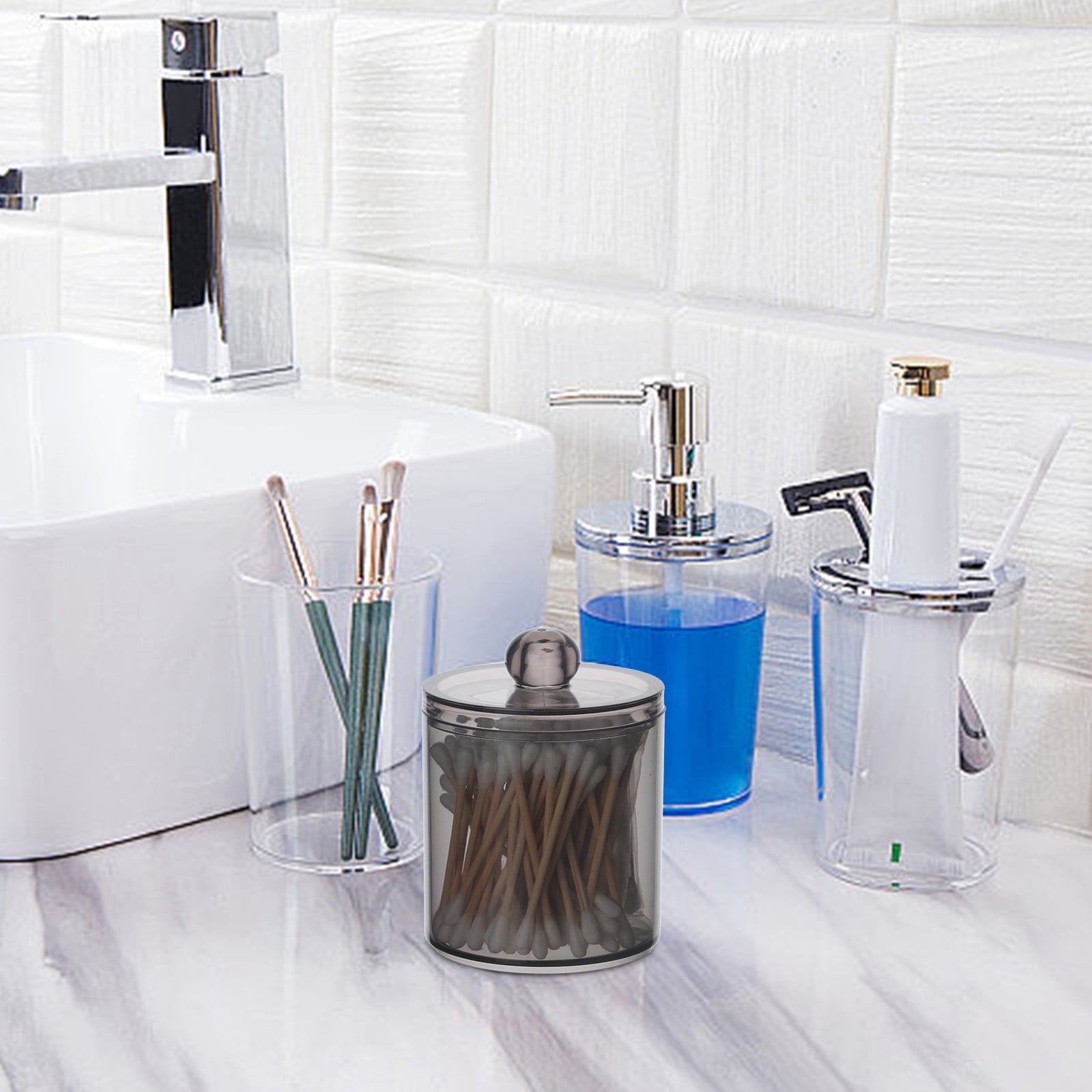 RKZDSR Clear Plastic Bathroom Canister Set for Organizing Cotton Balls ...