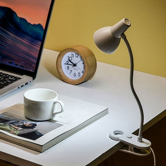 RKZDSR Clip-On Desk Lamp - 16 LED Reading Light with Button Control - Battery Operated Bedside Lamp with 3 Lighting Modes - Portable Book Lamp for Children and Reading