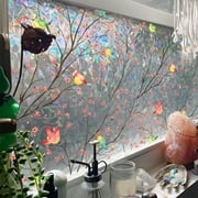 RKZDSR Colorful Flower and Bird Window Decals: Vibrant Shop Glass Stickers, Removable and Cuttable Wall Decor