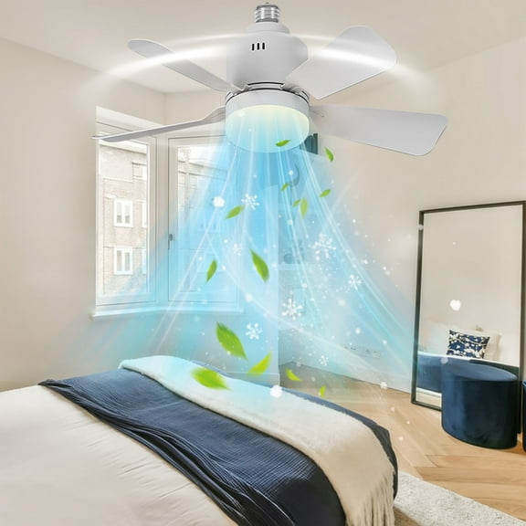 RKZDSR Compact 2-in-1 Ceiling Fan with Dimmable LED Light - E26/E27 Socket - Remote Control, 3 Color Temperatures (3000K-6500K), Quiet Reversible Motor, Small Space Solution