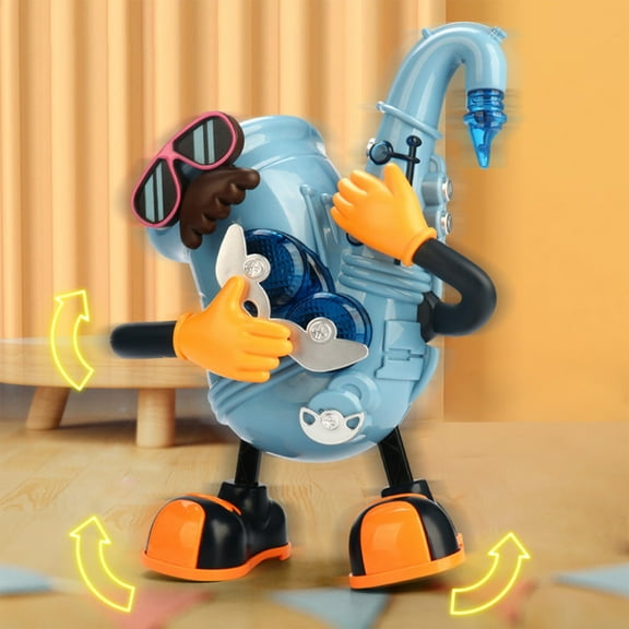 RKZDSR Dancing Robot Toy with Music and Lights - Electric Saxophone Guitar Robot, Interactive Bump and Go Action, Ideal Gift for Ages 1+ (6.6x4.7x8.6 in)