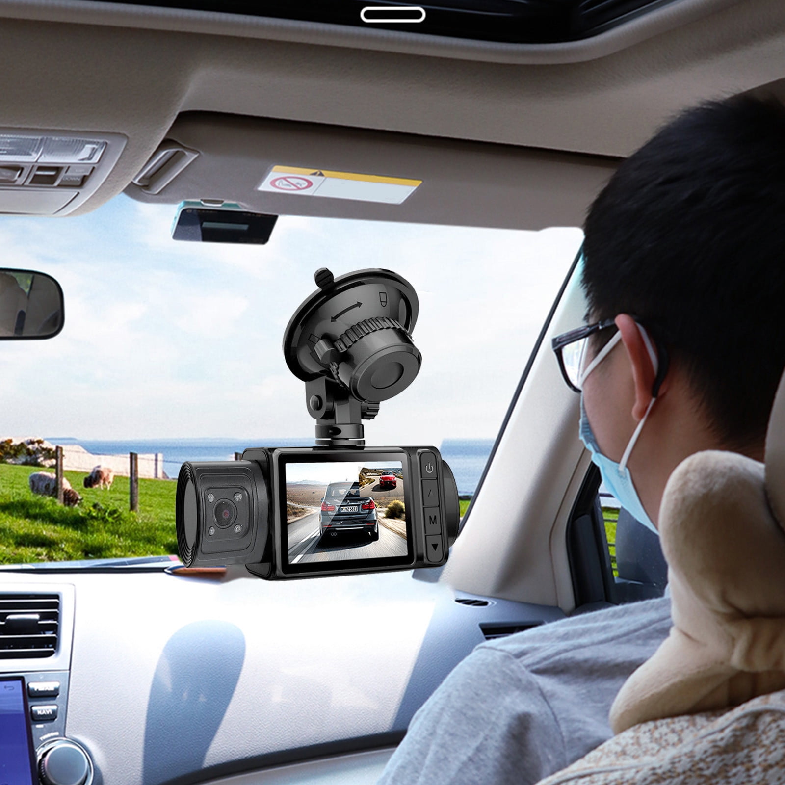 RKZDSR Dash Cam,Camera FHD 1080P,3 Channel Dash Camera Front,Rear