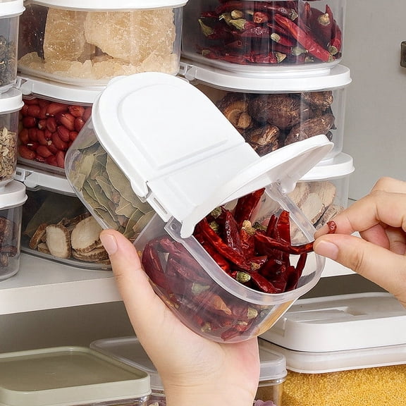 RKZDSR Double Grid Kitchen Storage Box - Airtight Food Preservation Container for Spices, Herbs & Dry Goods - Space-Saving Refrigerator & Pantry Organizer (18.5x10x6cm, White)