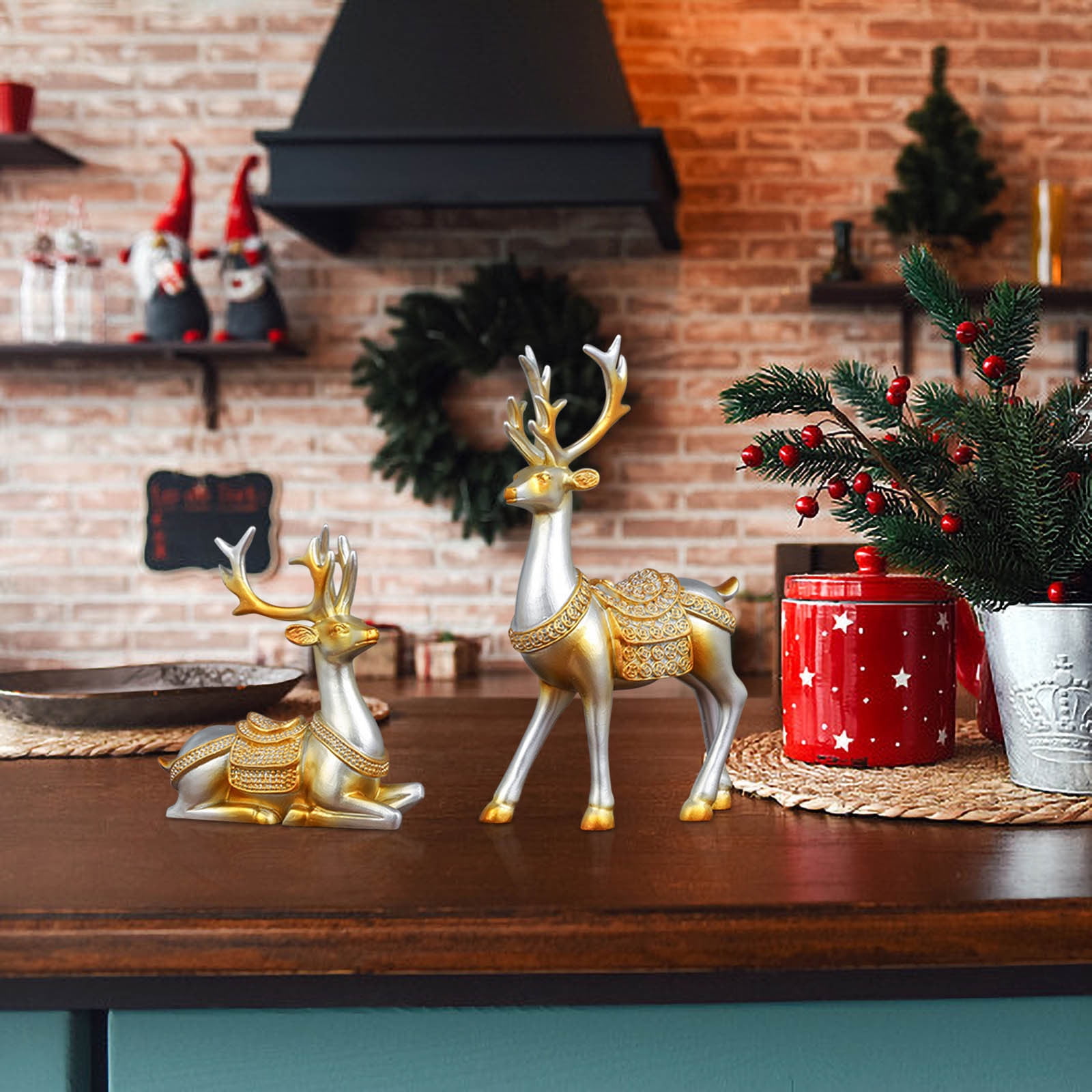 RKZDSR Elegant Resin Deer Sculptures Indoor Reindeer Decorations for