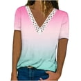 thumbnail image 1 of RKZDSR Floral Print Lace V Neck T-Shirt for Women Summer Dressy Casual Blouse Comfy Going Out Tops Short Sleeve Relaxed Fit Basic Shirt Cute Teen Girl Vintage Tees I2, 1 of 5