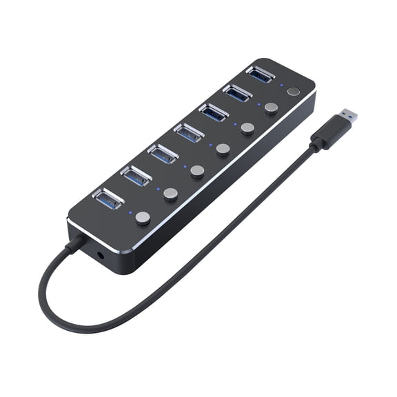 RKZDSR High Speed Aluminum Alloy Metal,7 Port USB Hub 3.0,Independent Button,7 Port Hub With One Pull Seven USB Cable Splitter