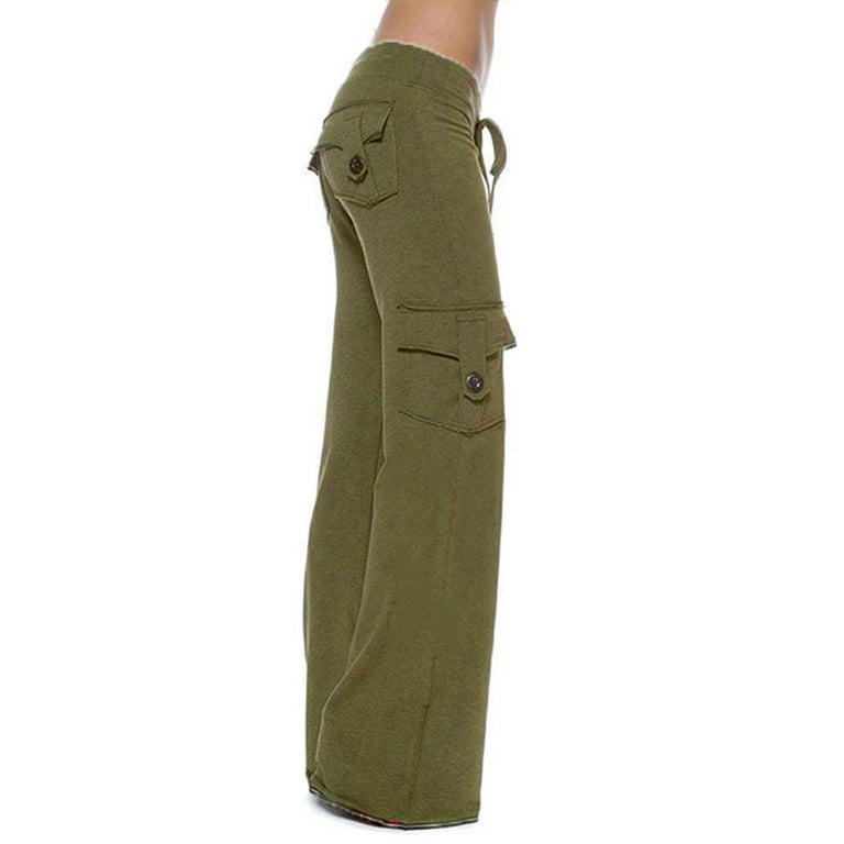 RKZDSR High Waist Flare Pants Womens Wide Leg Work Cargo Pants Bootcut  Stretch Yoga Pants with Button Pockets Gym Loose Workout Leggings Sweatpants  Brown XXXXL 