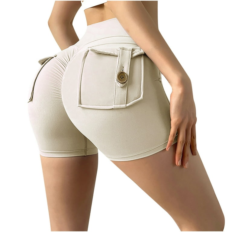 RKZDSR High Waist Flare Pants Womens Wide Leg Work Cargo Pants Bootcut  Stretch Yoga Pants with Button Pockets Gym Loose Workout Leggings Sweatpants  Z03-Beige S 