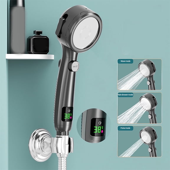 RKZDSR Intelligent Digital Shower Head with Water Heater Filter - 4 Bathing Modes - Pressurized Water Stop Function - Turbo Nozzle - Perfect for Home Bathing