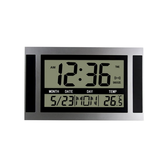 RKZDSR Large LCD Ultra-Quiet Electronic Wall Clock with Date, Time, Alarm Clock, and Temperature Display - Anniversary Reminder Timer - Suitable for Desktop or Wall Mounting