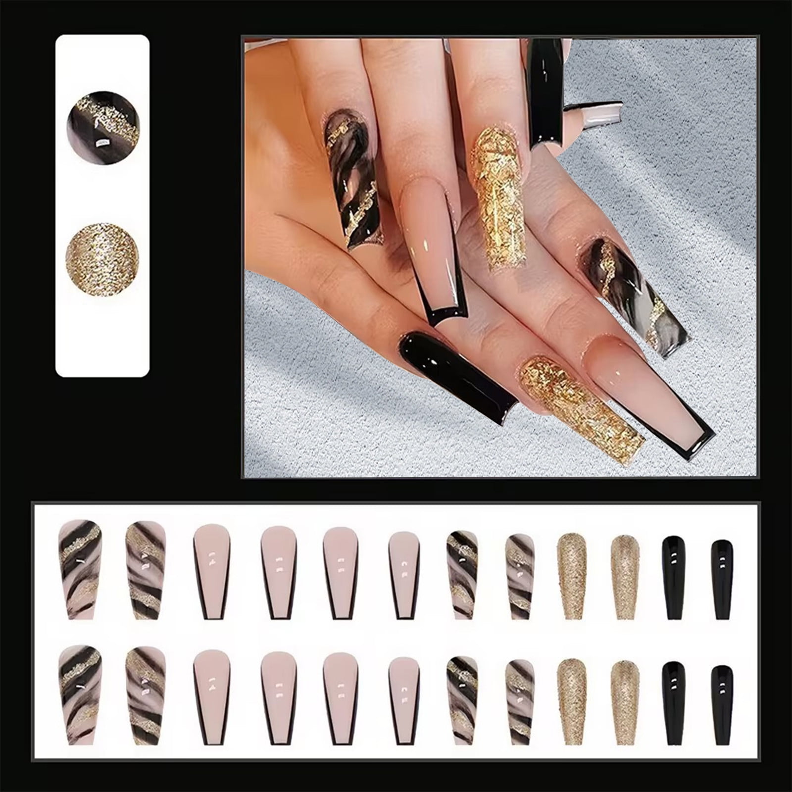 RKZDSR Medium Length Press-on Nails, 24 Tablets Of Fake Nails With ...