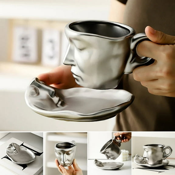 RKZDSR Metal Touch Face Creative Ceramic Kiss Coffee Mug, Fashion Ceramic Coffee Tea Cup, Durable Coffee Tea Cup Attractive Mugs Personalized Porcelain Gifts for Men Women