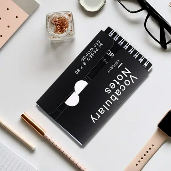 RKZDSR Mini Wordbook Pocket Notebook - Portable Vocabulary Notepad with Ring Buckle, Ebbinghaus Forgetting Curve Design for Language Learning, 160 Pages Travel Notebook (5.3x2.9in) Black